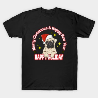 Illustration of a bulldog wearing a Christmas hat T-Shirt